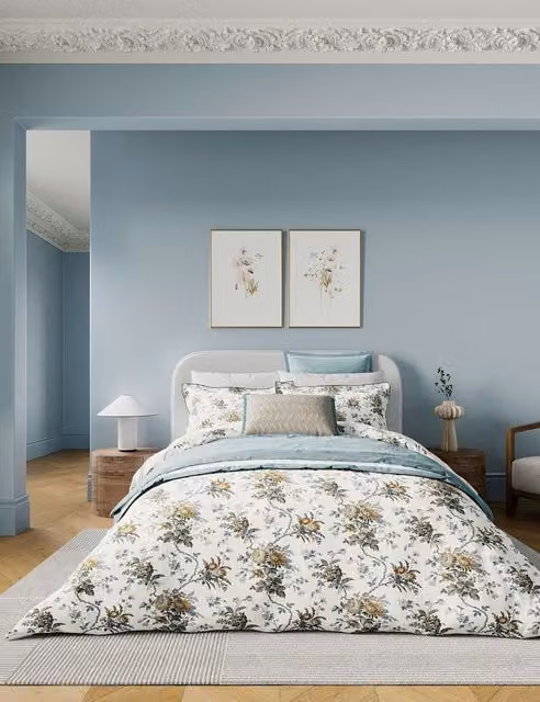Bedeck of Belfast Sybil Pure Cotton Floral Bedding Set, Grey Mix, 140 x 200 cm
