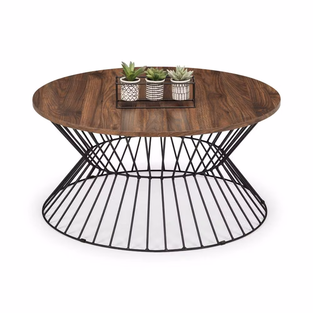 Cheshire Carloway Round Industrial Coffee Table in Walnut and Black, W/D/H: 80 x 40 x 40 cm – 2