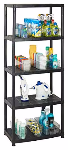 Addis 5 Tier Plastic Freestanding Storage Shelving Unit, Black, H 170 x W 71 x D 38 cm – 5