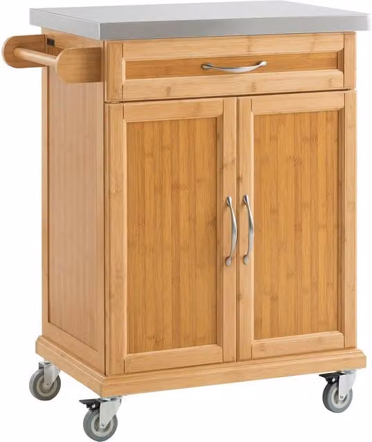 SoBuy Mobile Kitchen Island Storage Trolley with 1 Pull-out Drawer and 2 Doors in Brown