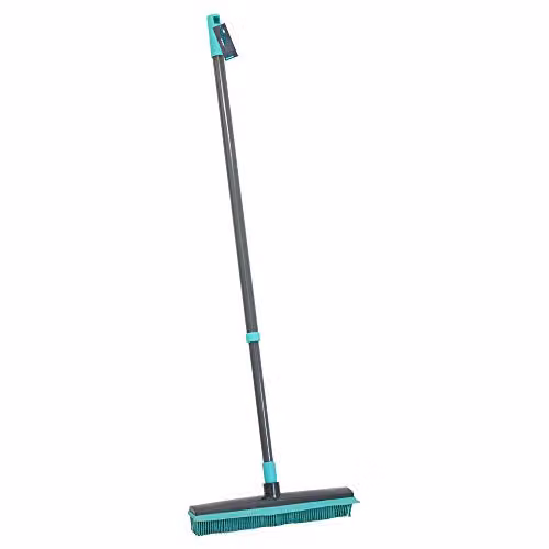 JVL Grey Indoor Extendable Rubber Bristle Broom with Squeegee and Telescopic Handle – 1