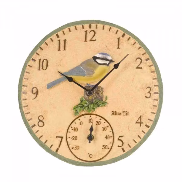 Marco Paul Birds Round Outdoor Wall Clock with Thermometer, Blue and Multicolour, W/D/H: 30.48 x 30.48 x 30.48 cm – 2