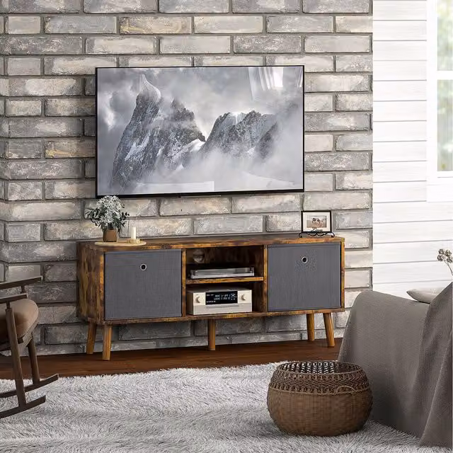 HOMCOM Mid-Century Brown Wood TV Cabinet Stand for TVs up to 50''