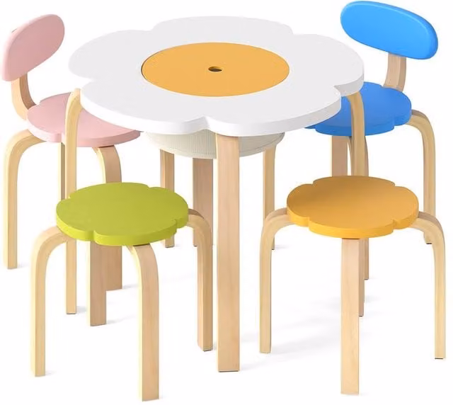 Costway Flower-shaped Wooden Childrens Play and Activity Table Set in Multicolour