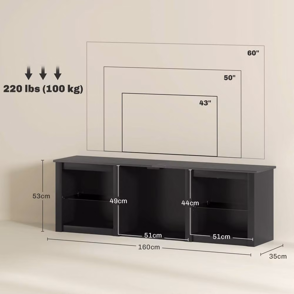 Wyld Haus Filu Black Modern TV Stand with LED Lighting and Storage for up to 65 inch TVs, Width: 160 cm – 4