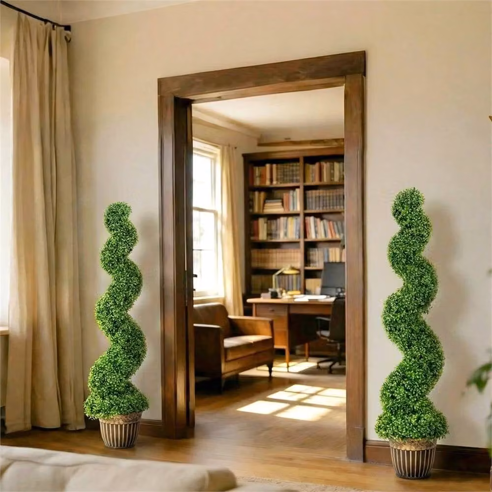 Nordara Set of 2 Green Artificial Spiral Boxwood Topiary Tabletop Trees – 2