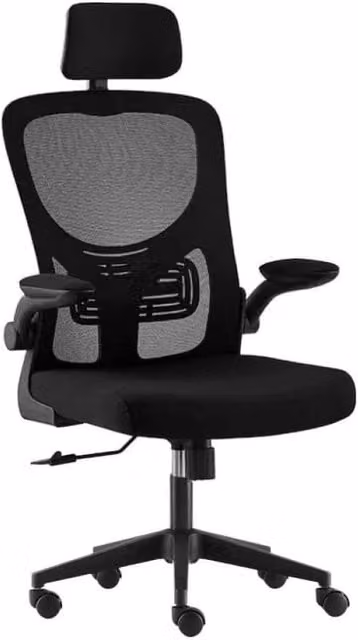 FLAVORA Black Fabric Mesh Task Chair with Adjustable Headrest and Armrests