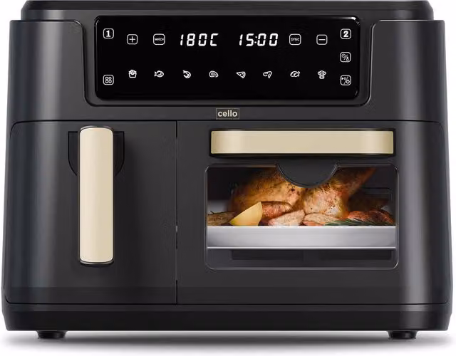 Cello 2-in-1 Dual Zone Double Airfryer and Home Oven in Black