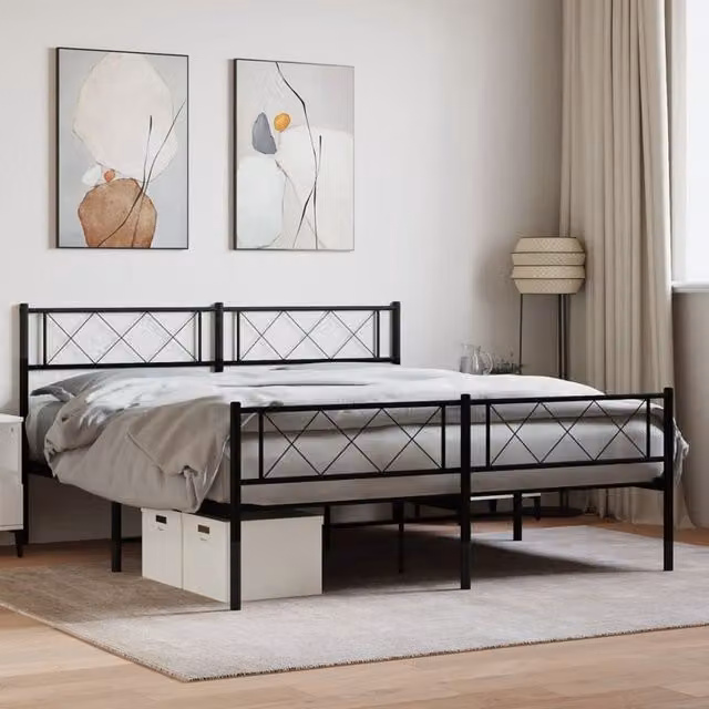 Berkfield Home Metal Bed Frame with Headboard and Footboard in Black, W/D/H: 140 x 190 cm – 1