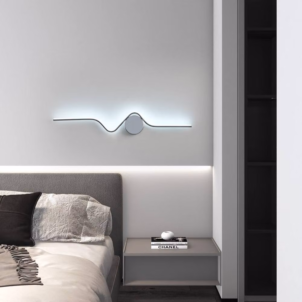 NIVOR Dimmable LED Wall Lamp with Remote Control, Chrome and Silver Flush Mounted Sconce – 3