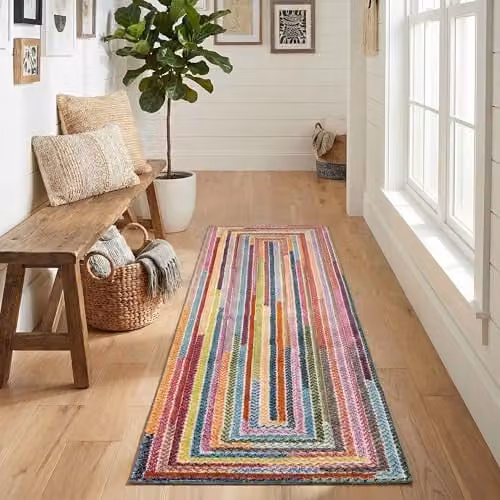 Desire Rugs Multicolour Abstract Modern Braided Runner Rug, W: 60 cm, L: 220 cm