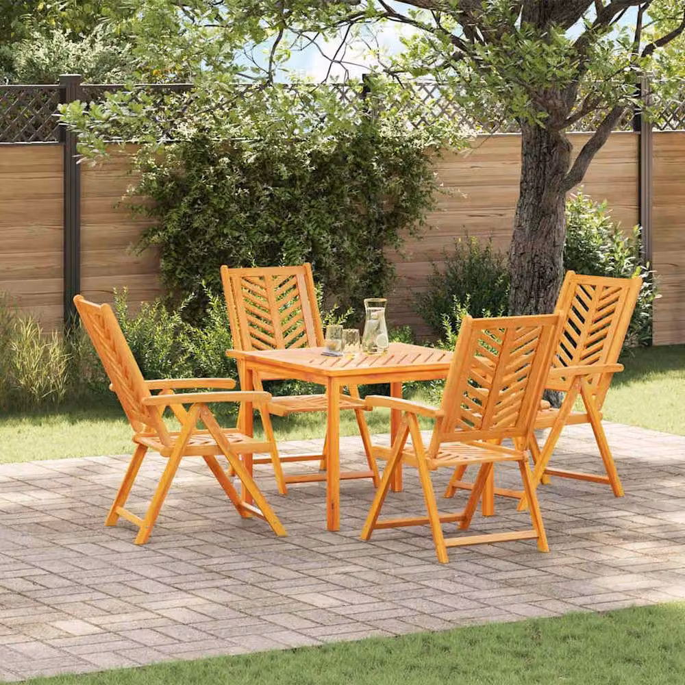 Berkfield Home 5 Piece Garden Dining Set in Brown Oiled Solid Acacia Wood – 2