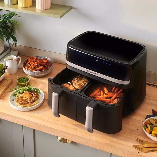 Russell Hobbs Dual Zone Digital Air Fryer with Dishwasher Safe Parts, Black