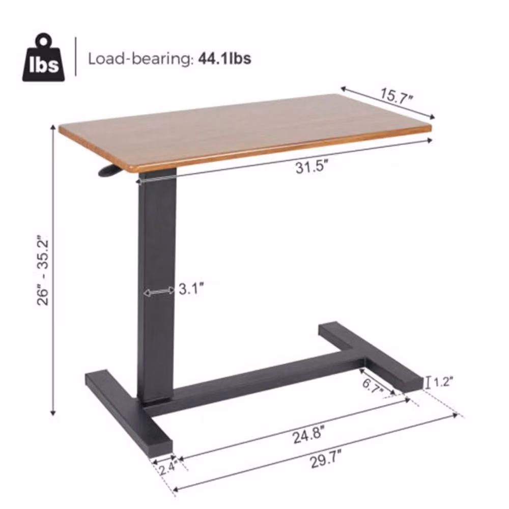 ERGOVEXA Large Over Bed Chair Table and Height Adjustable Computer Workstation Cart in Brown Walnut – 2