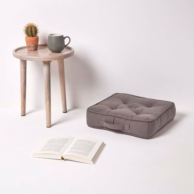 Homescapes Rajput Ribbed Cotton Floor Cushion in Grey