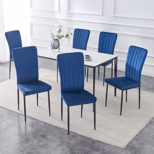 mcc direct Elle Set of 6 Velvet High Back Dining Chairs with Metal Legs in Light Blue – 2