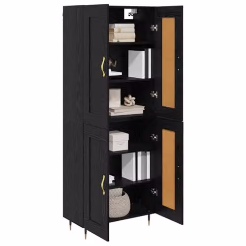 vidaXL Modern Black and Gold Highboard with Hinged Doors and Internal Shelves, W/D/H: 69.5 x 34 x 90 cm