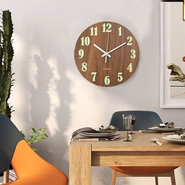 PAWNORA Round Luminous Analog Quartz Wall Clock in Brown, Diameter: 30.48 cm