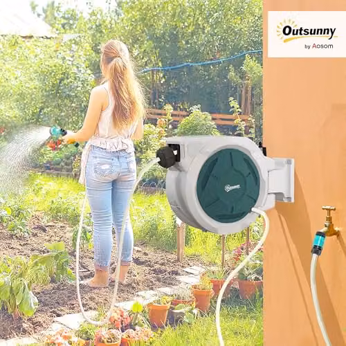 Outsunny Wall Mounted Retractable Hose Reel, Grey – 2