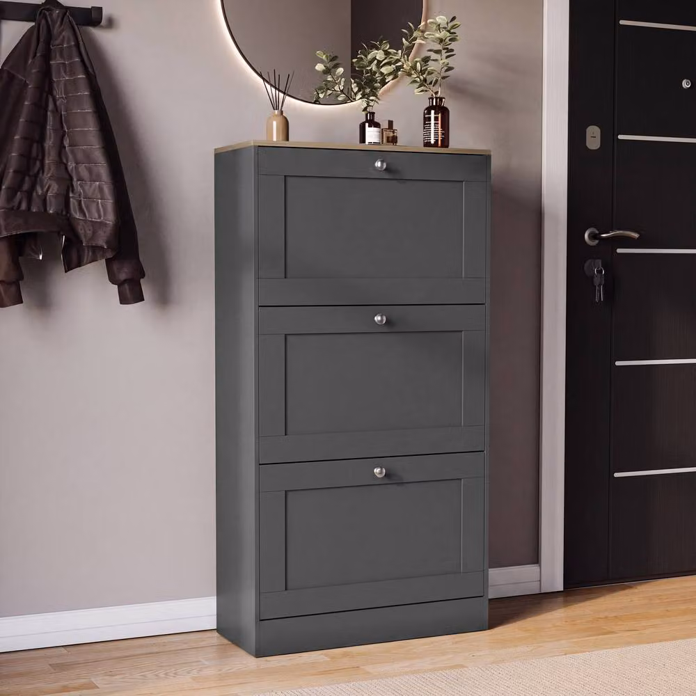 Home Discount Vida Designs 3 Drawer Shoe Cabinet with Tilting Compartments in Anthracite Grey – 7