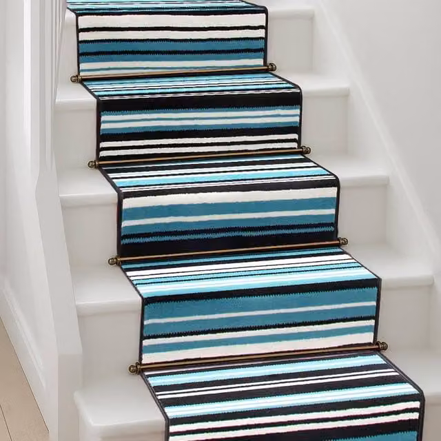Bravich LTD Two Tone Striped Hallway Runner Rug, Non Slip Low Pile in Petrol Teal, W: 60 cm, L: 180 cm – 1