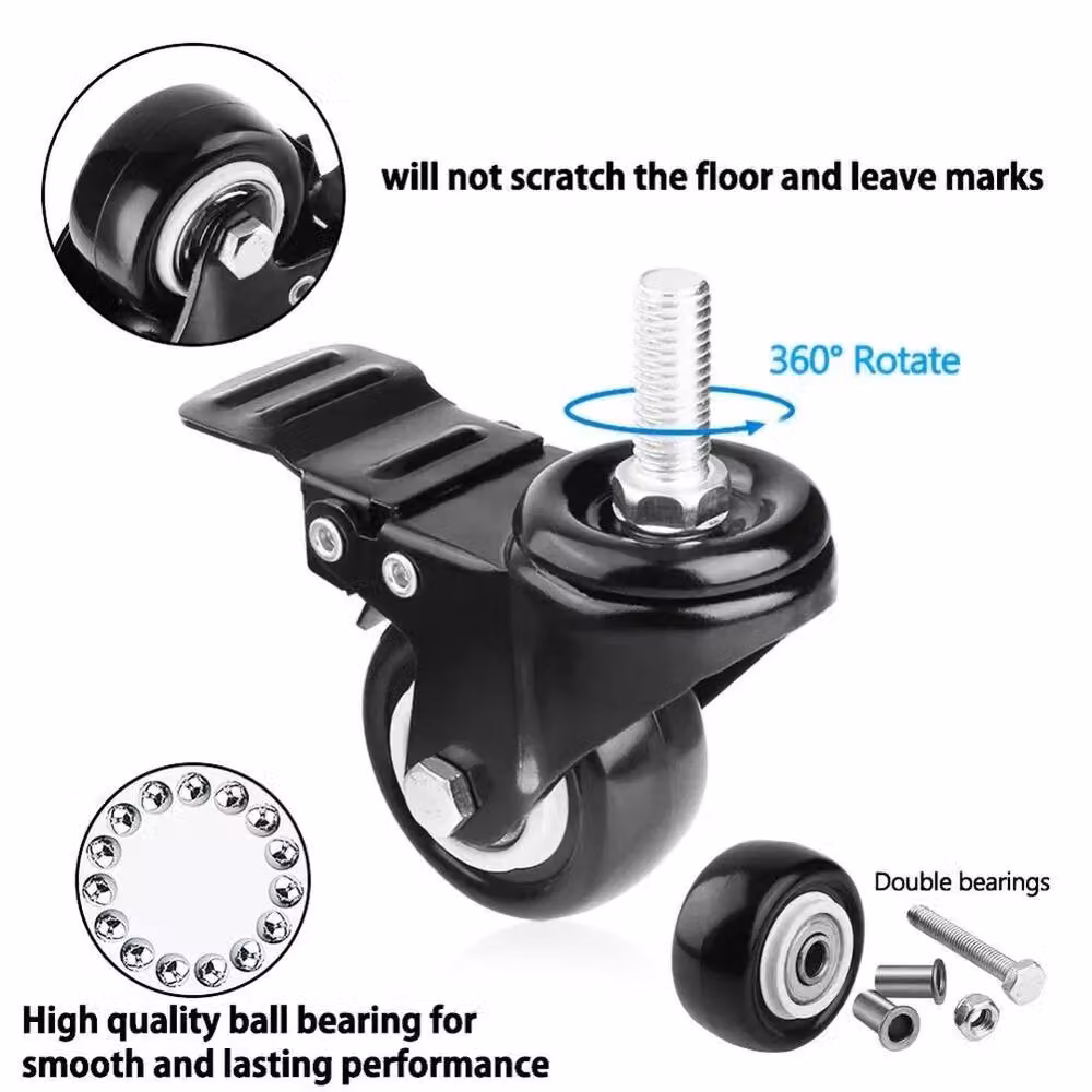 NESTLUNE Set of 4 Small Black Rubber Swivel Castor Wheels with Threaded Stem – 4