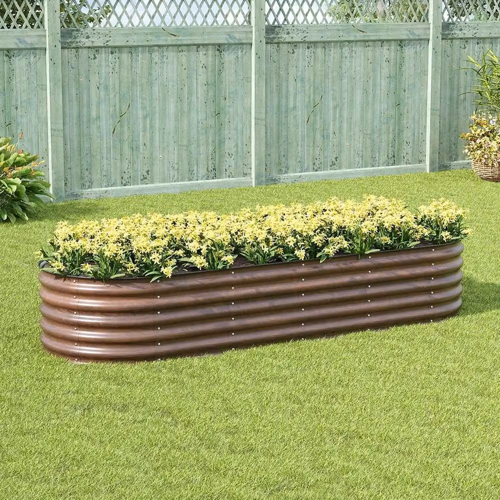 FLAVORA Oval Brown Metal Raised Bed Vegetable and Flower Planter, W: 240 cm, D: 80 cm, H: 43 cm – 3
