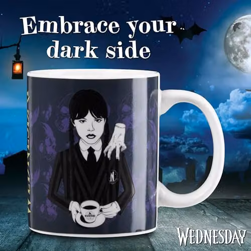 Wednesday Heat Changing Ceramic Mug in Multicolour and Black, 312ml – 2