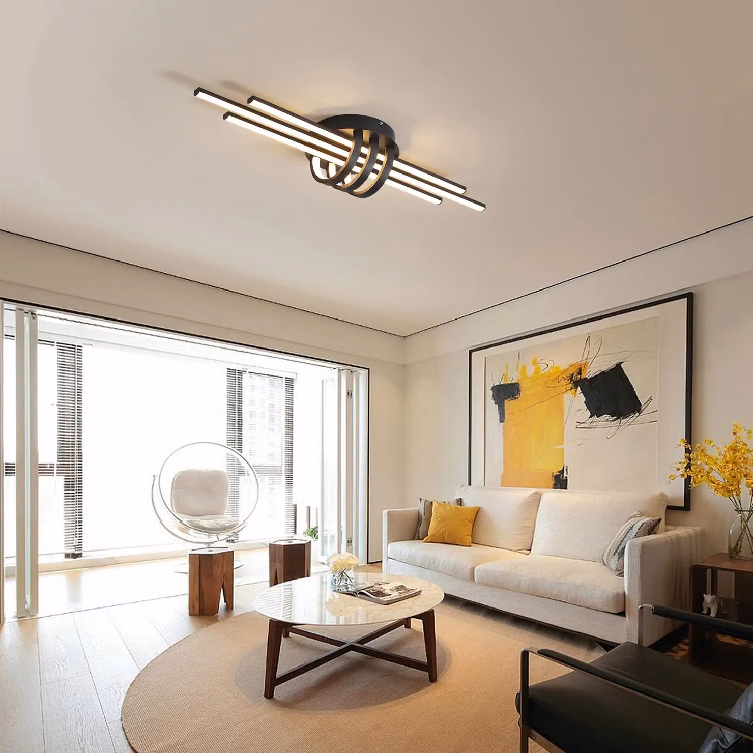 Garwarm Modern LED Ring Ceiling Light, Black, 40W, Dimmable with Remote Control – 4