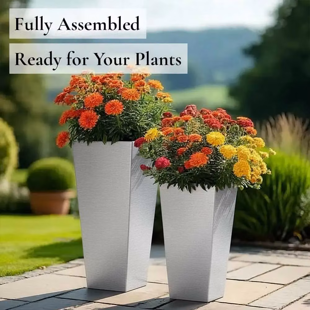 Tulipy Silver Galvanised Steel Tall Tapered Square Planter W: 40 cm, D: 40 cm, H: 90 cm – 6