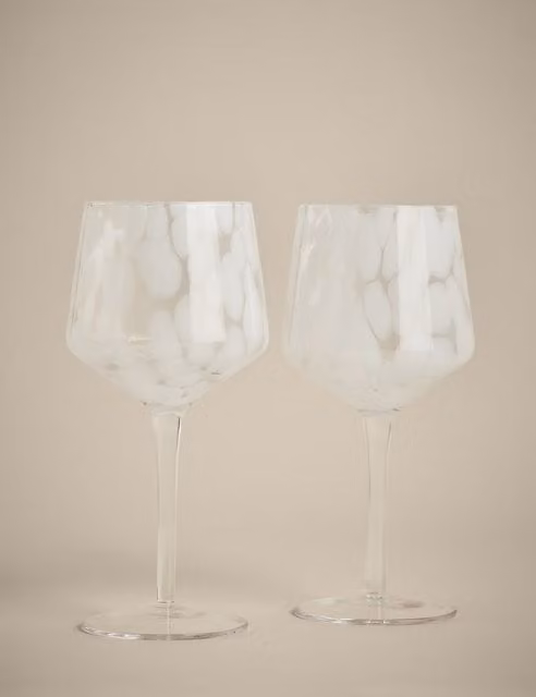 M&S Set of 2 White Speckled Glass Wine Glasses
