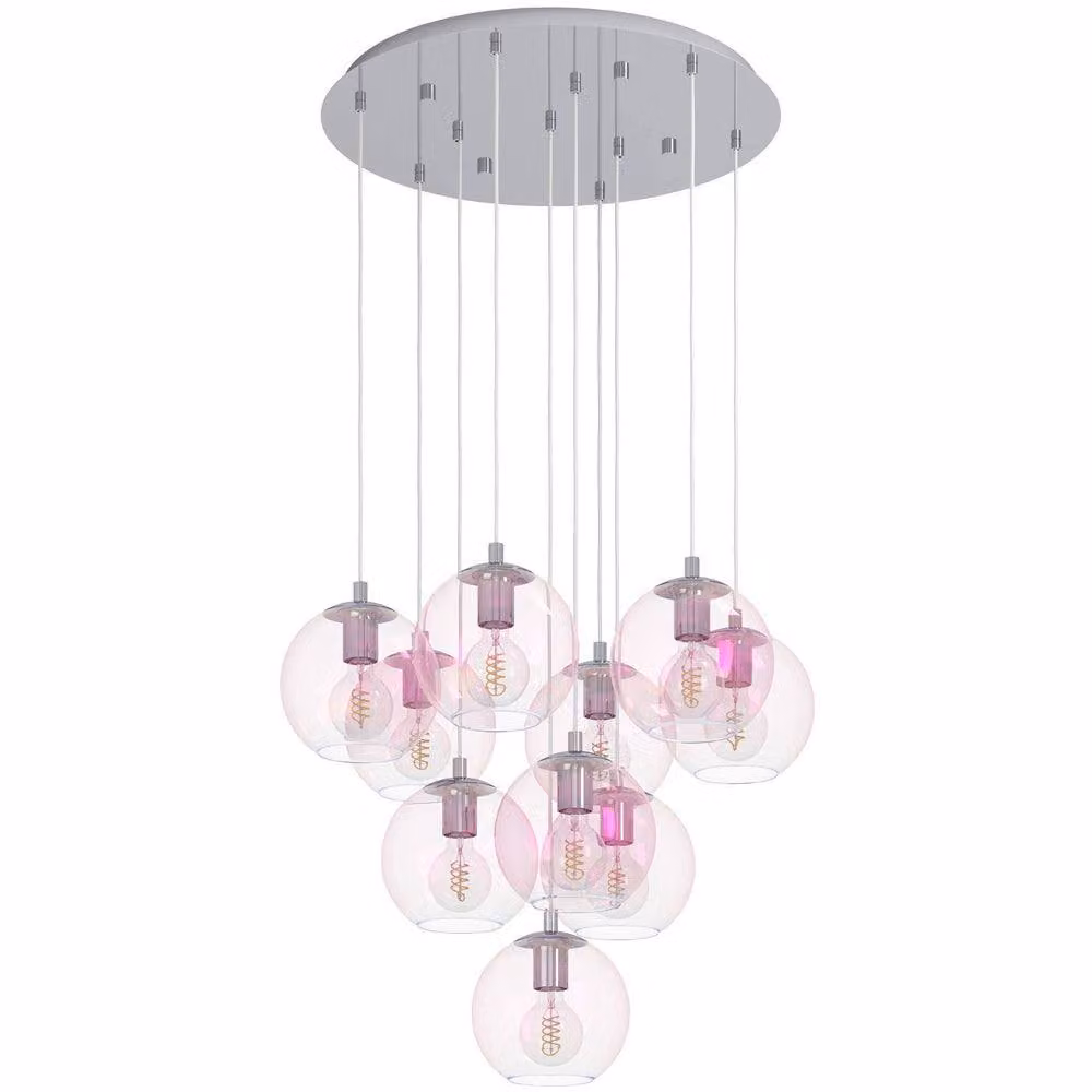 Loops Modern Chrome and Transparent Glass Sphere Pendant Light with E27 Socket – 2