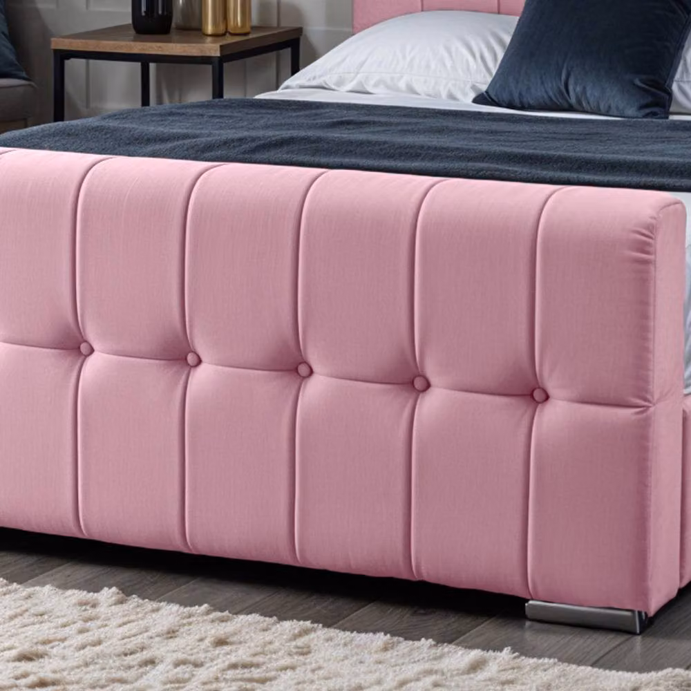 UK Bed Furniture Orlando Gas Lift Storage Upholstered Bed with 48 Inch Tufted Headboard in Pink, Size: Double (140 x 200 cm) – 2