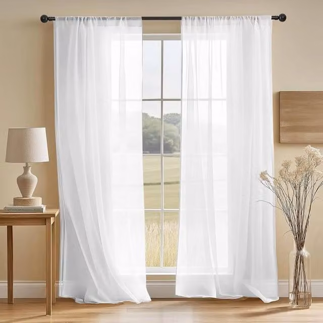 PAWNORA Pair of White Transparent Voile Fabric Curtain Panels, Height: 183 cm