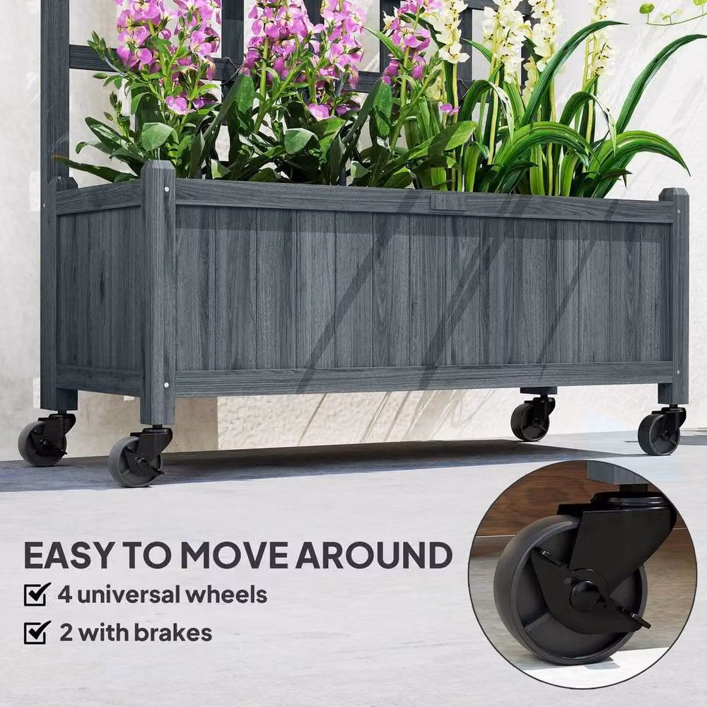 EONLION Grey Wooden Trellis Raised Bed Planter with Wheels – 2