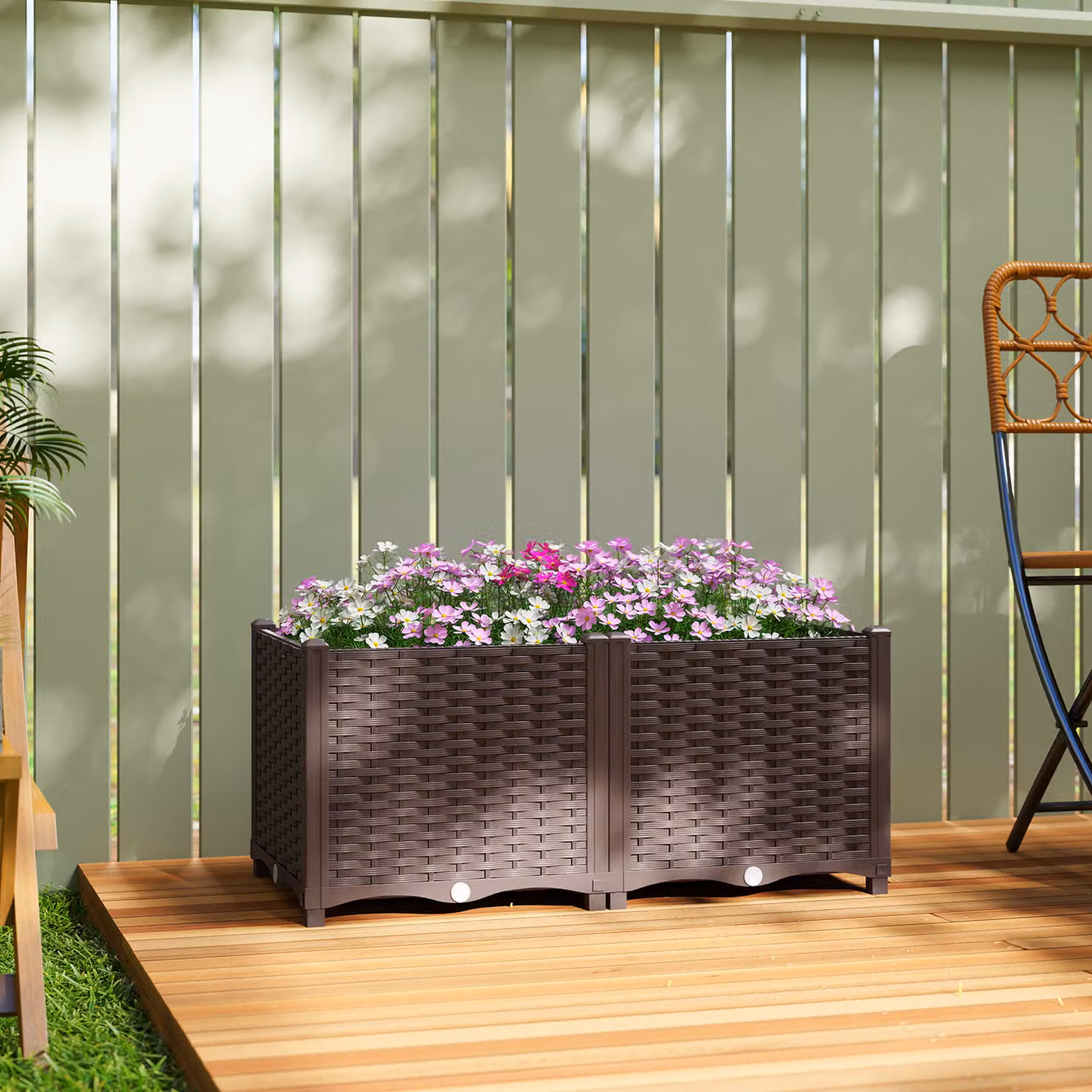 Outsunny Brown Plastic Raised Garden Bed with Legs, Self-Watering Elevated Planter Box with Drainage Holes and Plugs, W/D/H: 80 x 40 x 37 cm – 2
