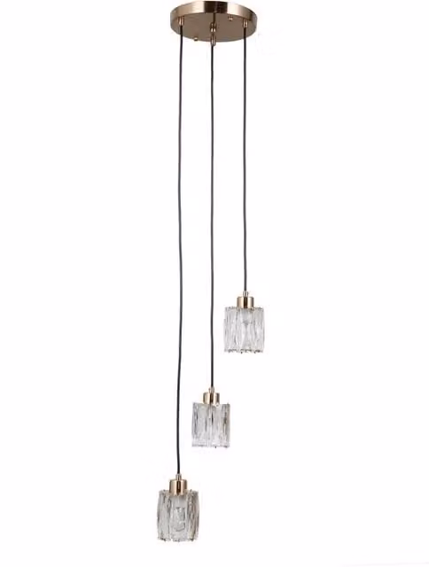 Netlighting Torno Cluster Pendant Ceiling Light in Gold/Brass with Transparent Glass Cylinders, 3 x E14, Height Adjustable