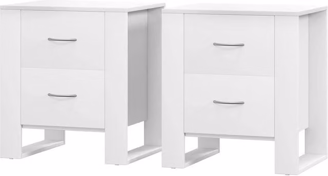 VOGREX Set of 2 White Modern Bedside Tables with Drawers and Silver Accents, W/D/H: 39 x 48 x 54 cm – 1