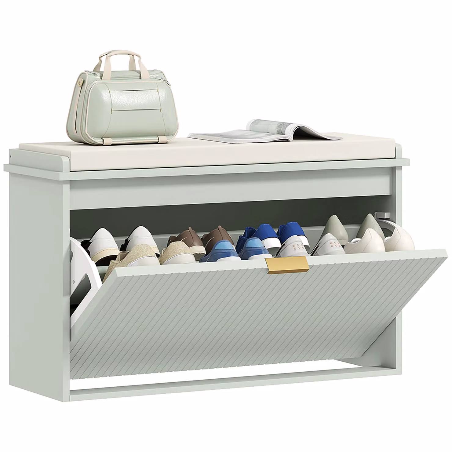 HOMCOM Green Shoe Storage Bench with Metal Frame and Matt Finish – 2
