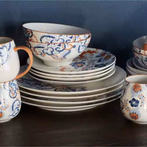 Creative Tops Floral Bone China Pasta Bowls in White and Blue, Diameter: 22 cm – 4