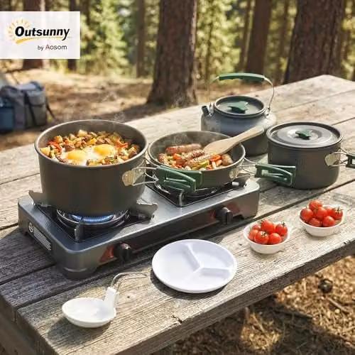 Outsunny Grey Anodised Aluminium Camping Cookware Set with Stainless Steel and Plastic Components – 2