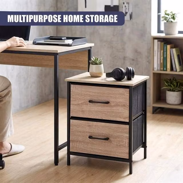 EONLION Modern Brown Bedside Table with 2 Removable Drawers
