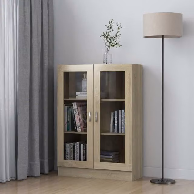 Berkfield Home Vitrine Cabinet in Sonoma Oak, Brown, W/D/H: 82.5 x 30.5 x 115 cm