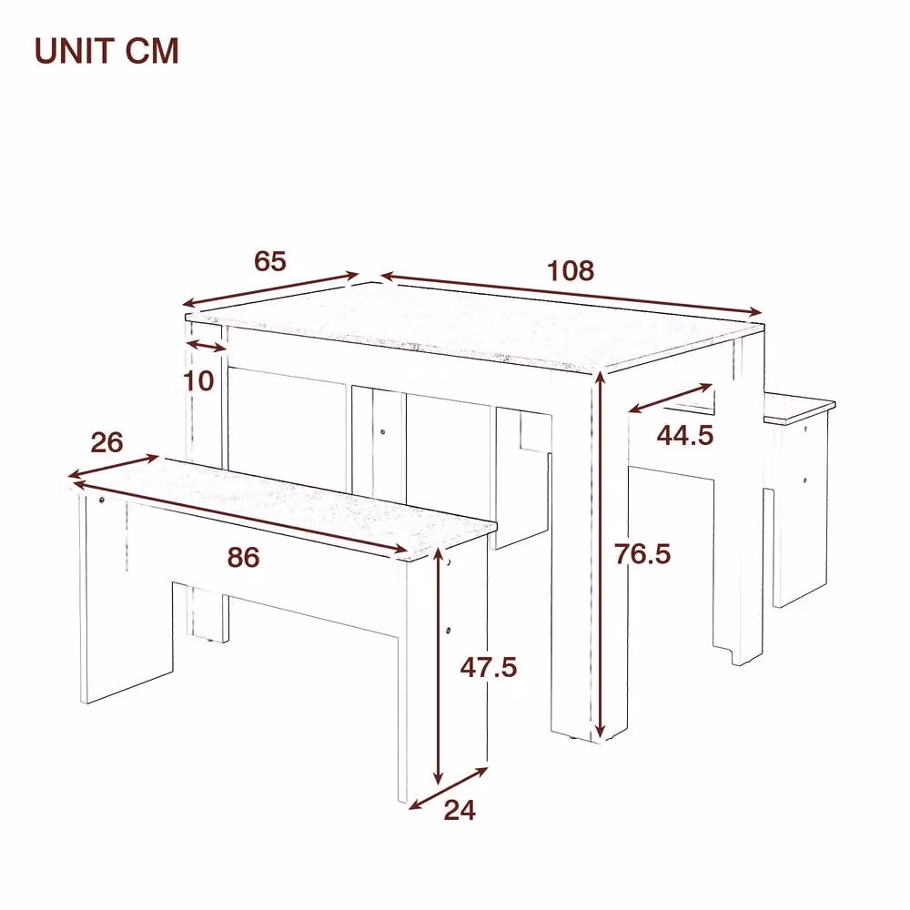 ModernLuxe Grey Rectangular Dining Table Set with 2 Benches for Kitchen and Dining Room – 2