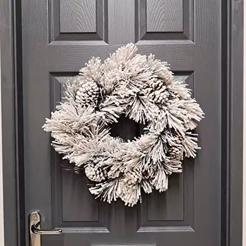 Premier Christmas Snow Flocked Round Hanging Wreath in Green and White, Diameter: 50 cm – 2