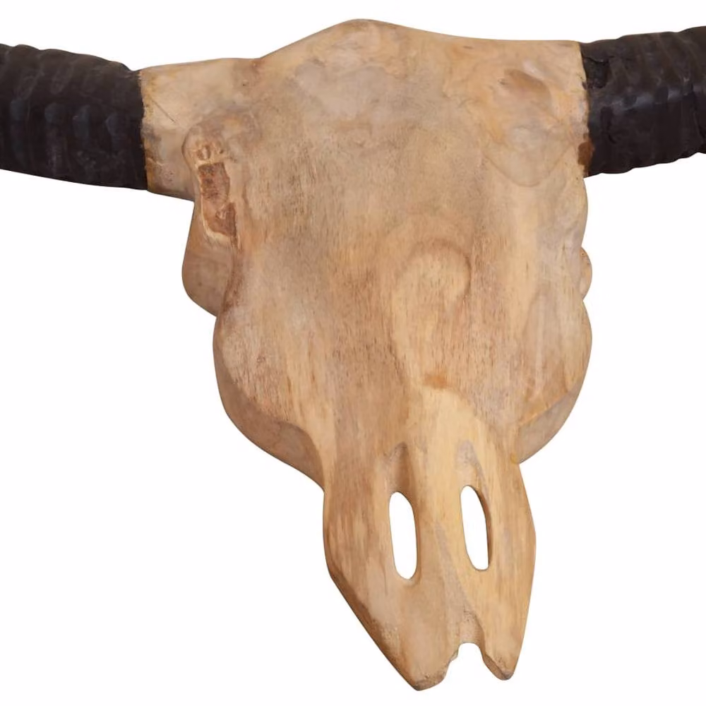 Berkfield Home Wall-Mounted Bull Skull Sculpture in Brown Teak Wood, W: 69 cm, D: 6 cm, H: 60 cm – 2