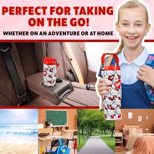 Get Trend Hello Kitty Sanrio Insulated Metal Travel Tumbler with Flip Up Straw and Handle, Multicolour, 850ml – 2