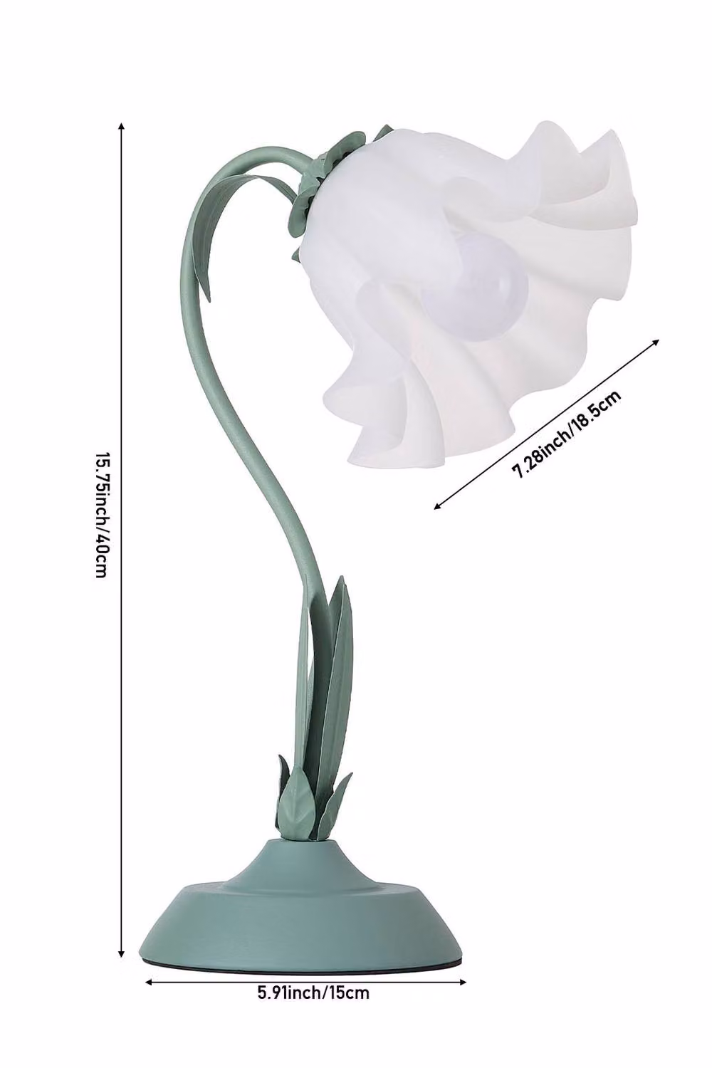 Living and Home Art Nouveau Green Flower LED Table Lamp with Glass and Metal Details – 3