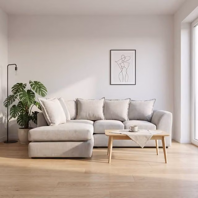 Abakus Direct Dexter Relaxed Linen Left Facing Corner Sofa with Plush Chaise in Light Grey