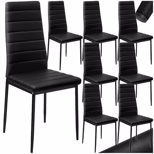 tectake Set of 8 Modern Dining Chairs in Black Synthetic Leather with Metal Legs